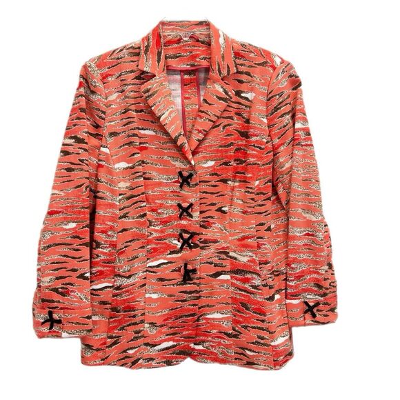 Algo of Switzerland Blazer Jacket Women XL Art To Wear Animal Print Orange Funky - Picture 1 of 13